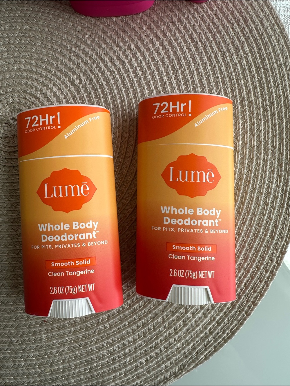 LUME Whole Body Deodorant Smooth Solid - Clean Tangerine (Orange)- 2 PACK